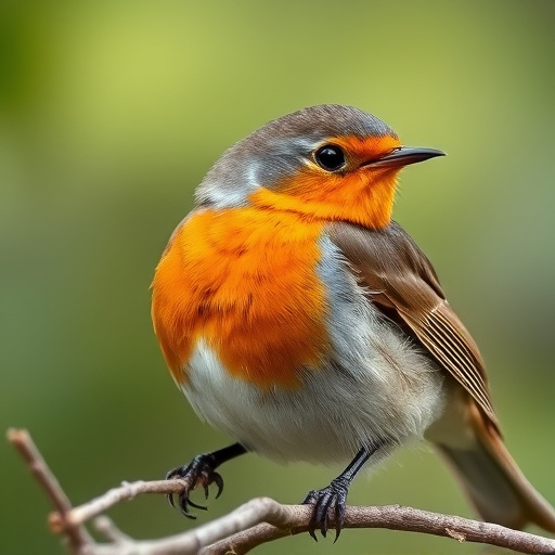 Robin perched beside suet-filled feeder