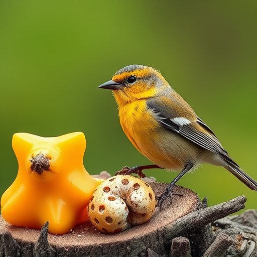 Small garden birds gathered around suet