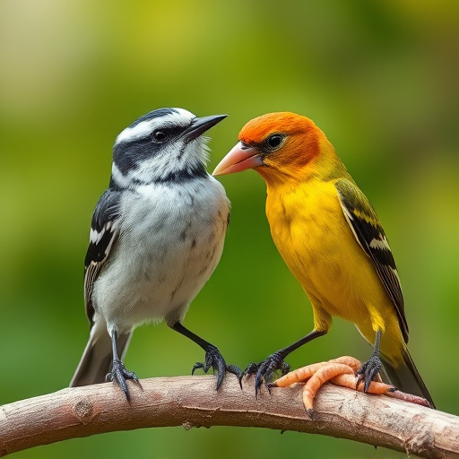 Tits feeding on mealworms in tray