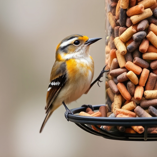 Close-up of labelled bird feed packaging