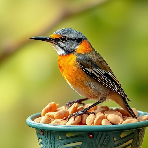 Close-up of labelled bird feed packaging