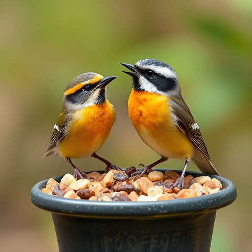 Close-up of labelled bird feed packaging