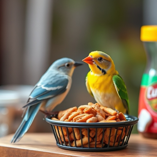 Labeled bird food box on welcome mat