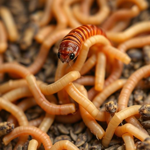 Mealworms scattered on mossy stone perch