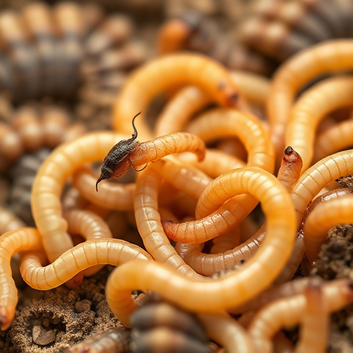 Mealworms scattered on mossy stone perch