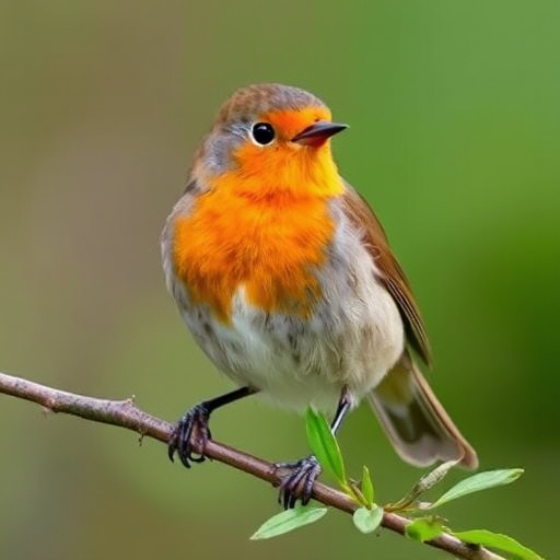 Robin perched beside suet-filled feeder