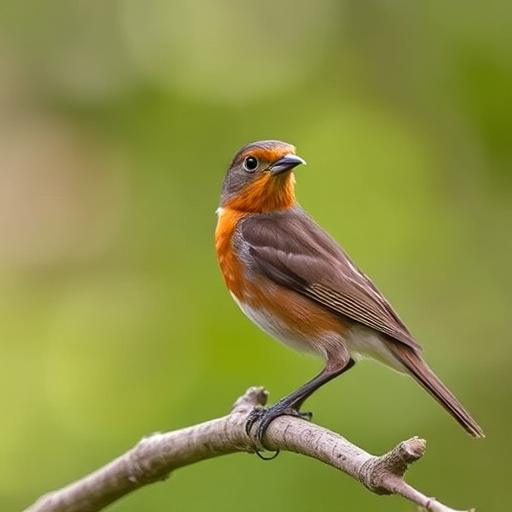 Robin perched beside suet-filled feeder