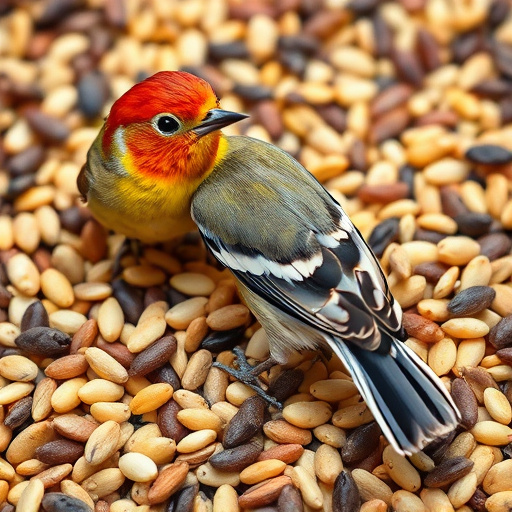 Variety of bird seed in bowls