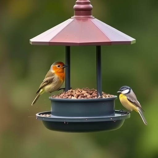 Birds feeding on sunflower hearts feeder
