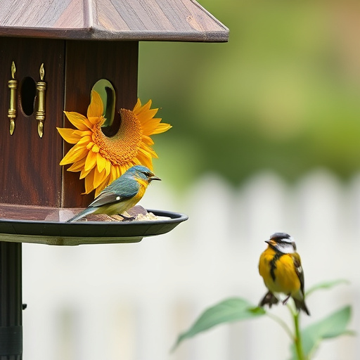 Birds feeding on sunflower hearts feeder