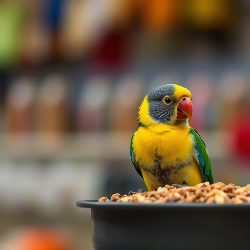 Close-up of labelled bird feed packaging
