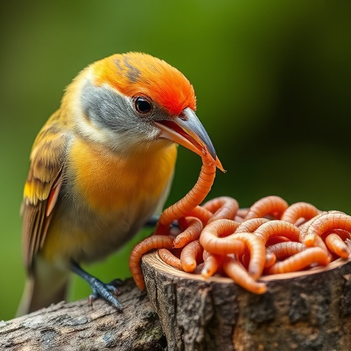 Close-up of wrens eating dried mealworms