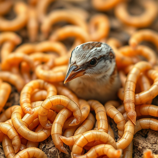 Close-up of wrens eating dried mealworms