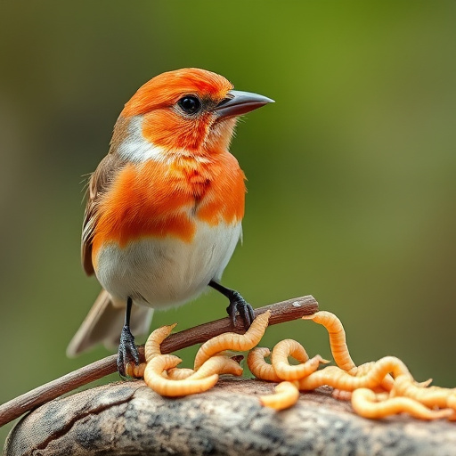 Close-up of wrens eating dried mealworms