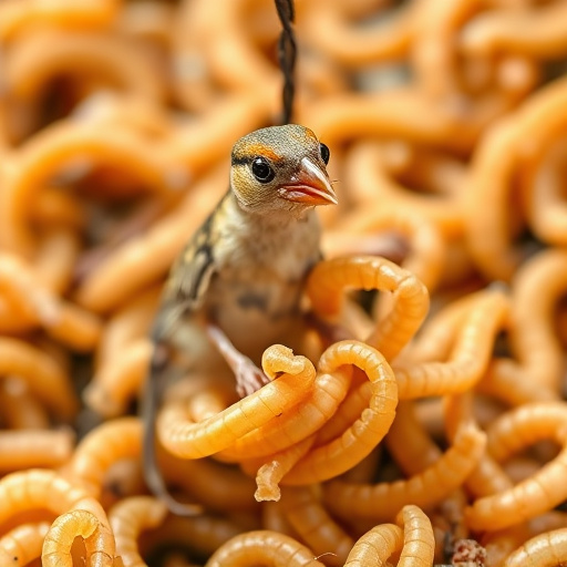 Dried mealworms in small garden dish