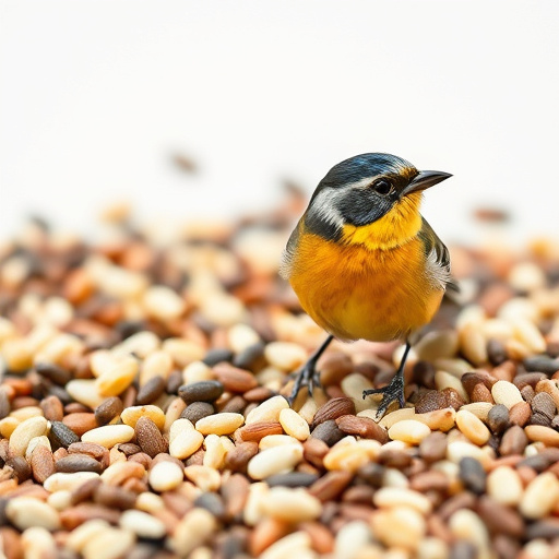 Finch eating from seed-filled feeder