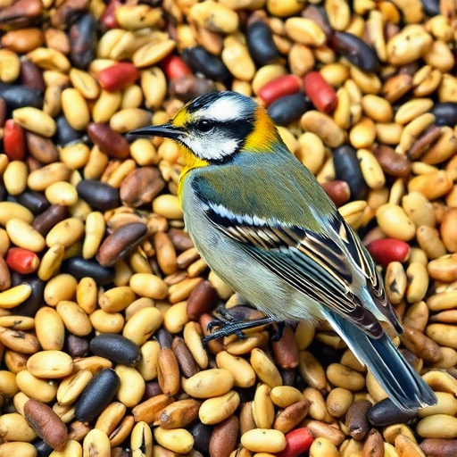 Garden birds feeding on seed mix