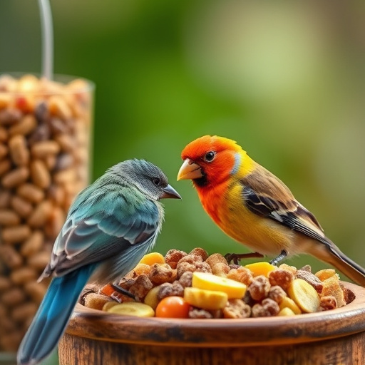 Garden birds feeding on seed tray