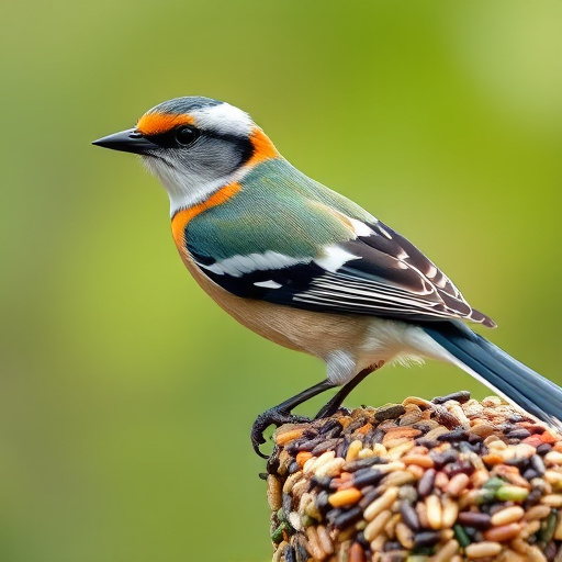 Garden birds feeding on seed tray
