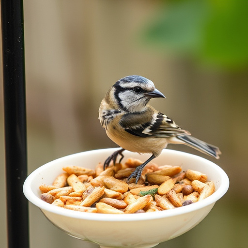 Garden birds near freshly delivered food
