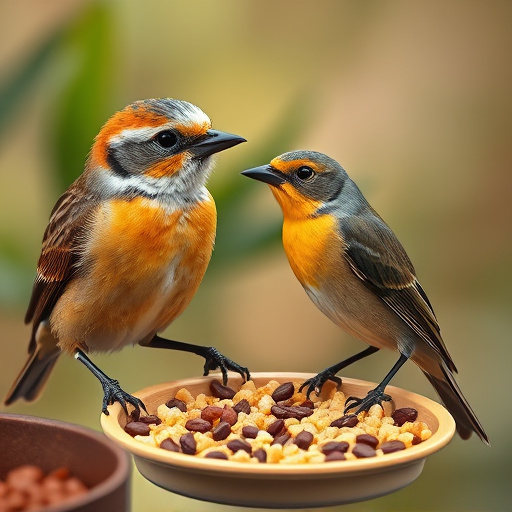 Garden birds near freshly delivered food