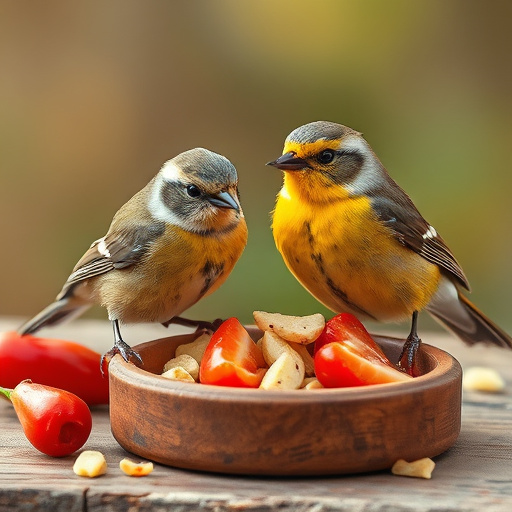 Goldcrest near dish of crushed peanuts
