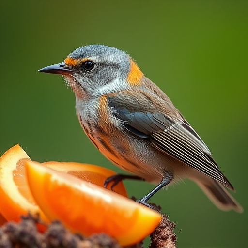 Goldcrest near dish of crushed peanuts