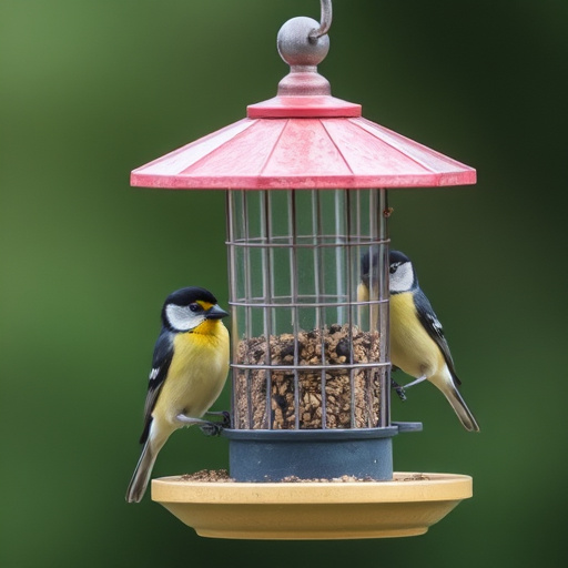 Goldfinches feeding on niger seed feeder