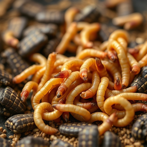 Mealworms scattered on mossy stone perch
