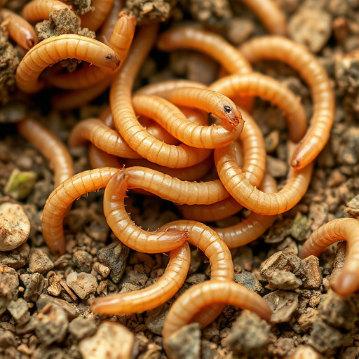 Mealworms scattered on mossy stone perch