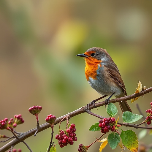 Robin feeding from low dish of suet