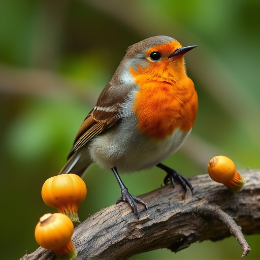 Robin feeding from low dish of suet