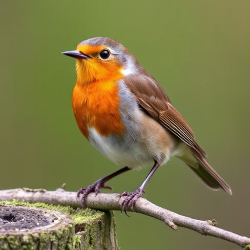 Robin perched beside suet-filled feeder
