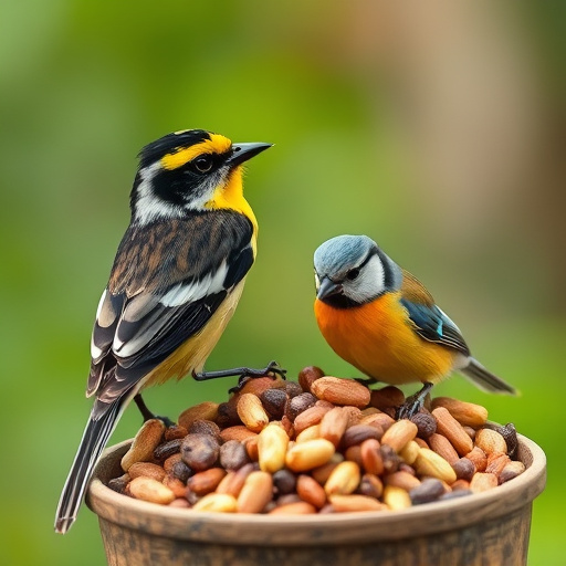Robins feeding on no-mess seed