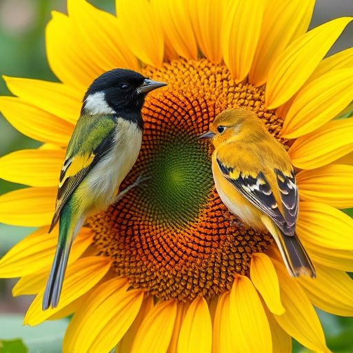 Robins pecking at sunflower heart mix