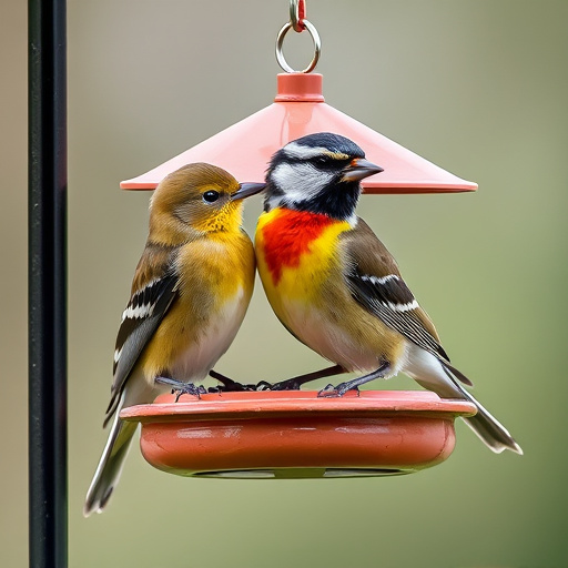 Small garden birds gathered around suet