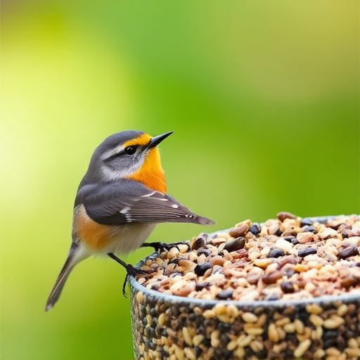 Variety of bird seed in bowls
