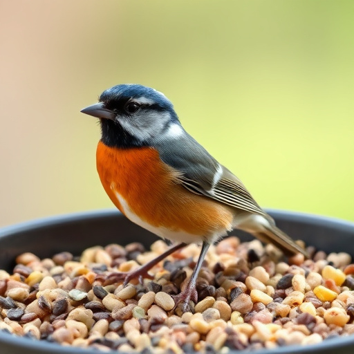 Variety of bird seed in bowls