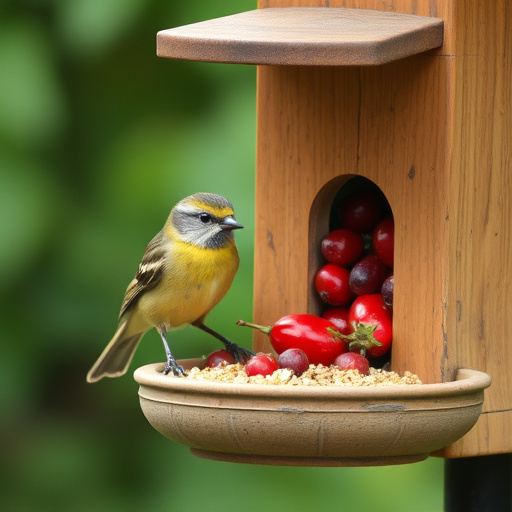 Variety of wild bird food in dishes