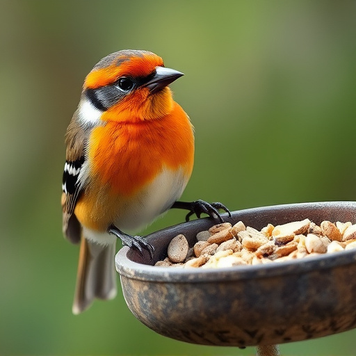 Variety of wild bird food in dishes