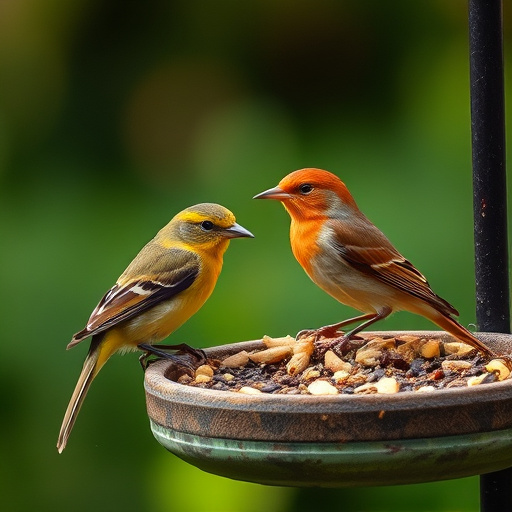 Winter bird food on frosty bird table