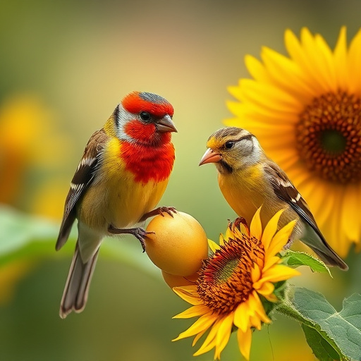 Birds feeding on sunflower hearts feeder