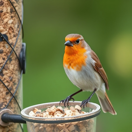Blue tit perched beside mealworms bowl