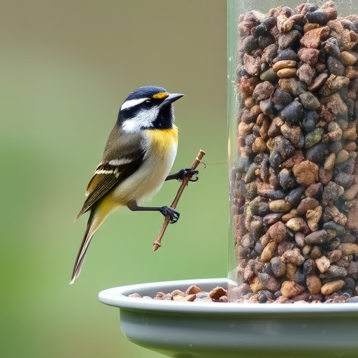 Blue tit perched beside mealworms bowl