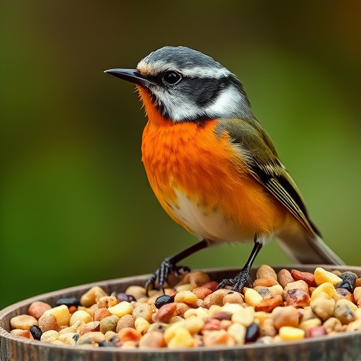 Close-up of labelled bird feed packaging