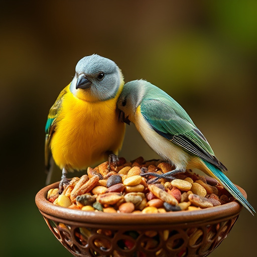 Close-up of labelled bird feed packaging
