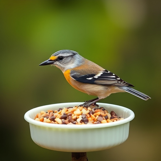 Close-up of labelled bird feed packaging