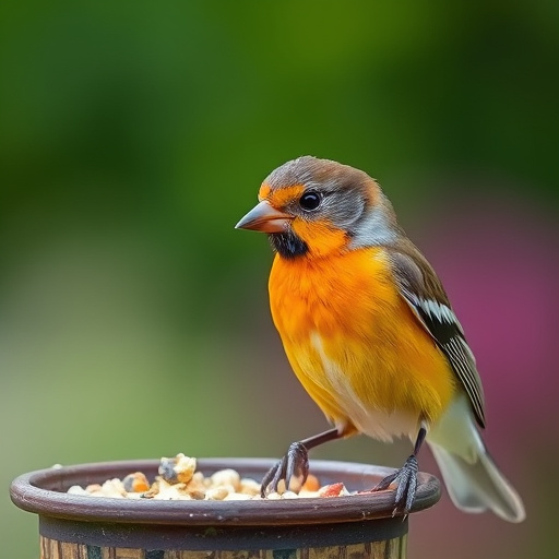 Close-up of labelled bird feed packaging