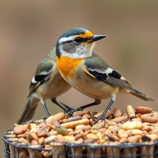 Close-up of labelled bird feed packaging
