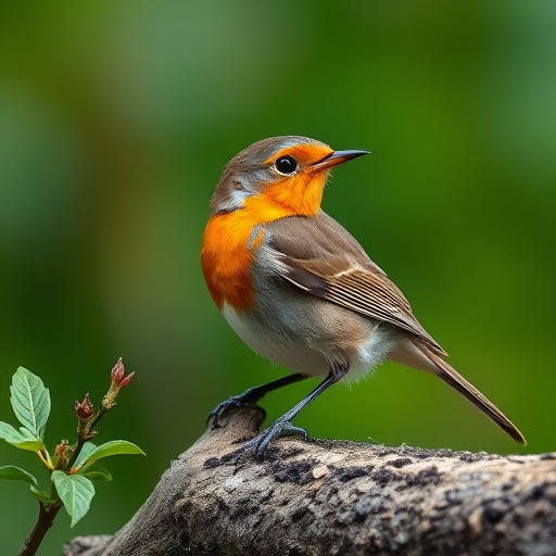 Close-up of robin near mealworm tray